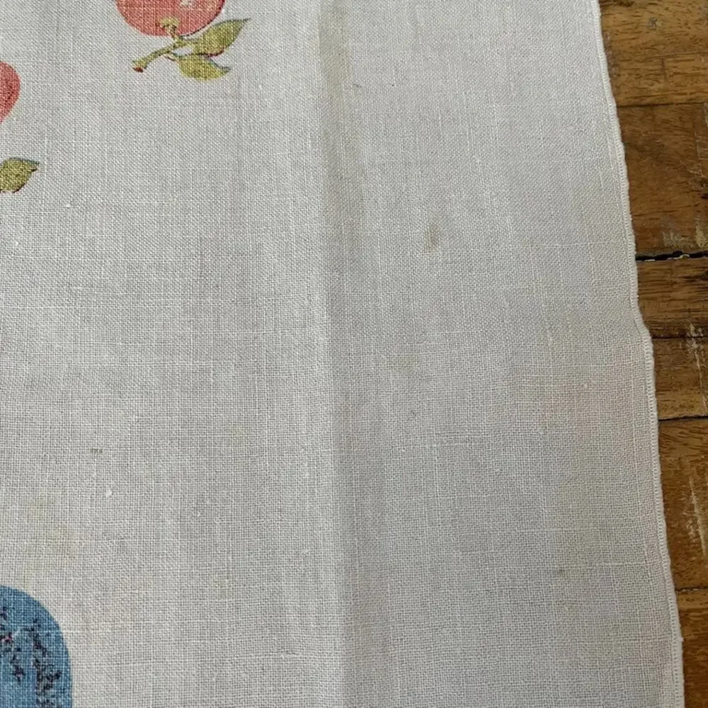Vintage Linen Kitchen Tea Towel Printed Fruit Motif Scallop Decorative Trim
